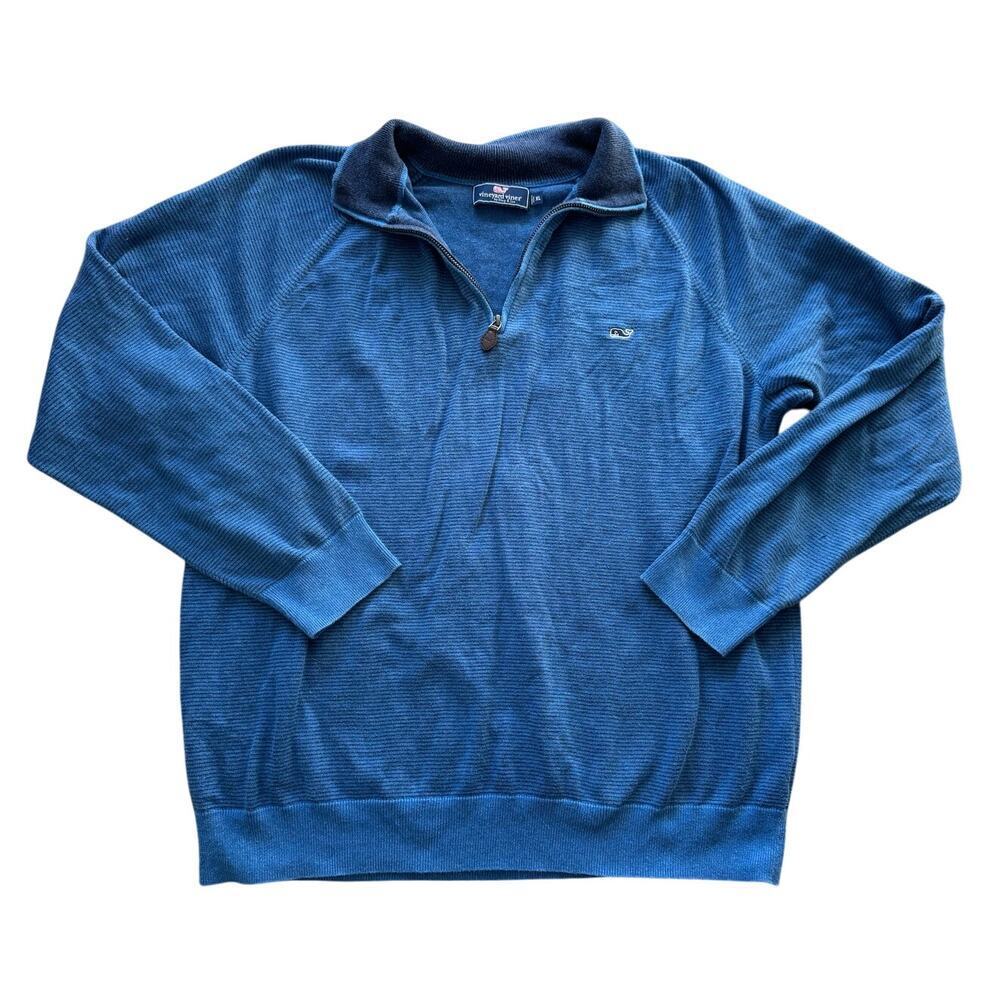 Vineyard Vines Mens sweater size XL, Blue Striped, 1/4 zip, Cotton